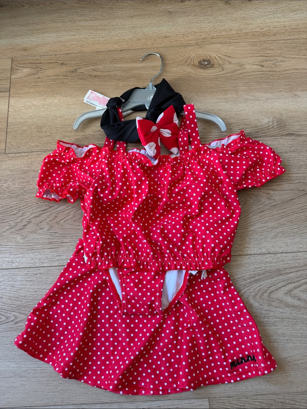 Kids Red Polka Dot Swim Set with Bow Headband